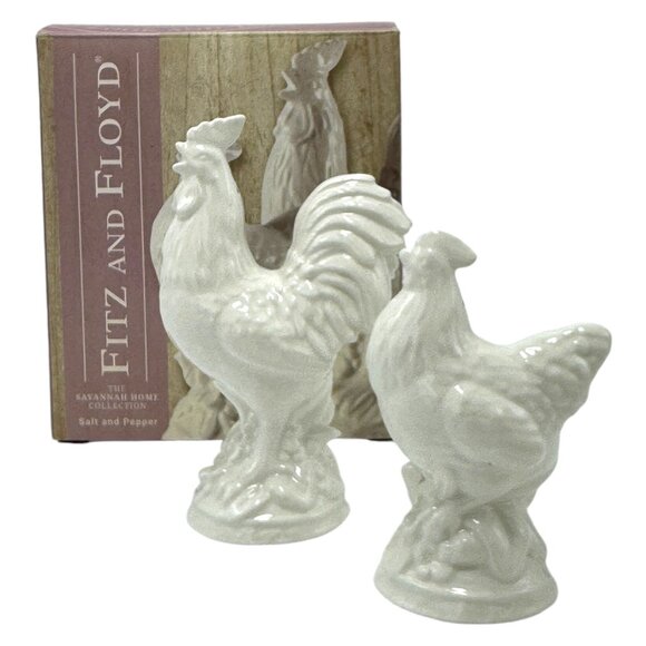 Fitz & Floyd Savannah Home Hen Rooster Salt & Pepper Shakers Porcelain NEW RARE - Picture 1 of 9